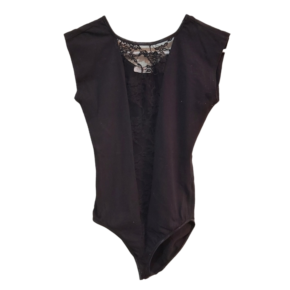 Milky Way Lace Black Sleeveless Cotton Bodysuit Size Large (L)